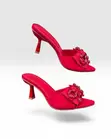 Zara Mules Zenye Heels za Rhinestone - Nyekundu na Nyeusi - 3