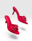 Zara Mules Zenye Heels za Rhinestone - Nyekundu na Nyeusi - 4