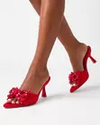 Zara Mules Zenye Heels za Rhinestone - Nyekundu na Nyeusi - 5