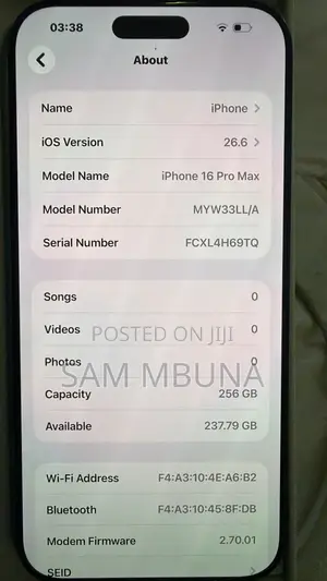 Apple iPhone 16 Pro Max 256GB Nyeusi