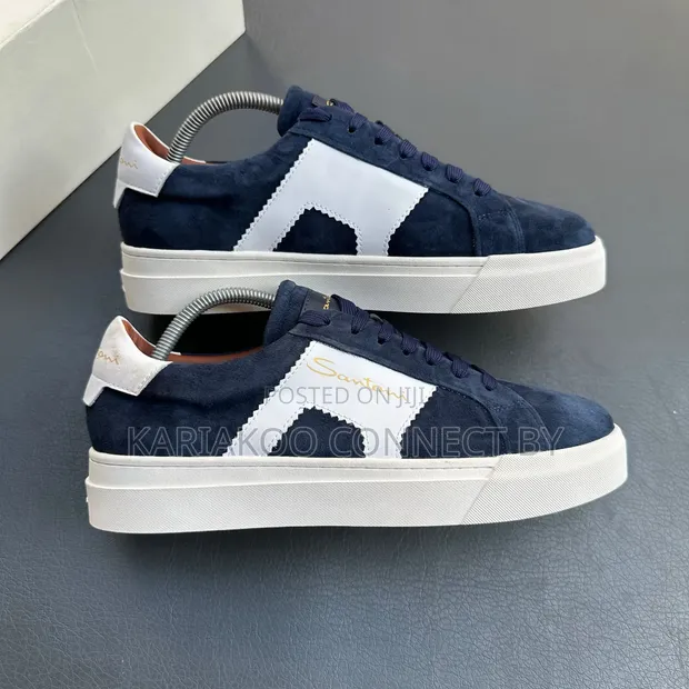Men's Santoni Suede Low-Top Luxury Leather Sneakers - 1