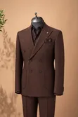 Zara Brown Double-Breasted Suit with Matching Shirt - 1