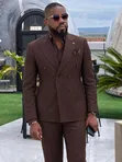 Zara Brown Double-Breasted Suit with Matching Shirt - 3