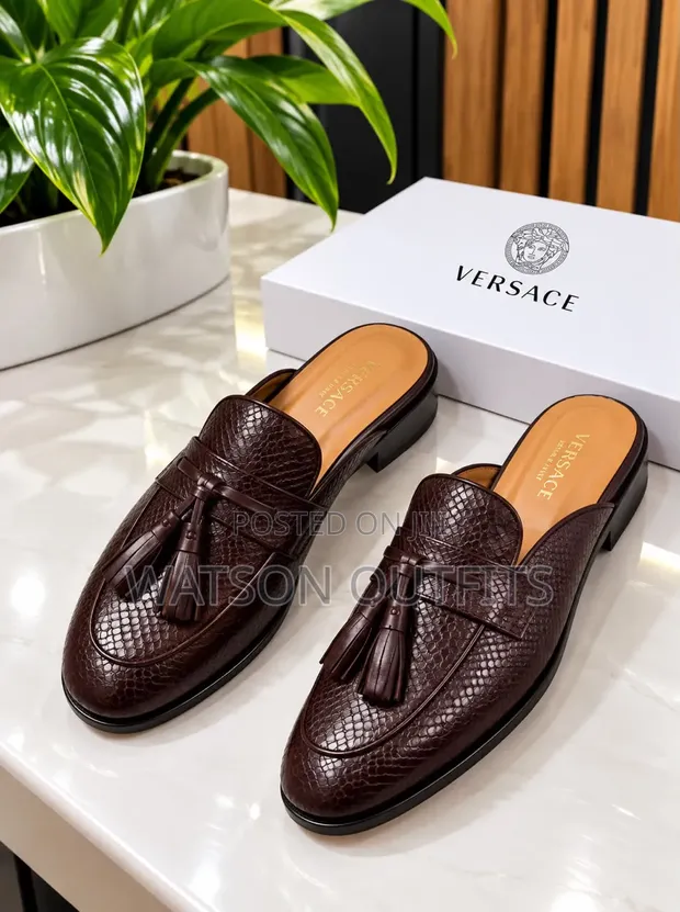 Men's Versace Design Leather Mules - New - 1