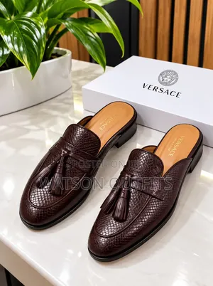 Men's Versace Design Leather Mules - New