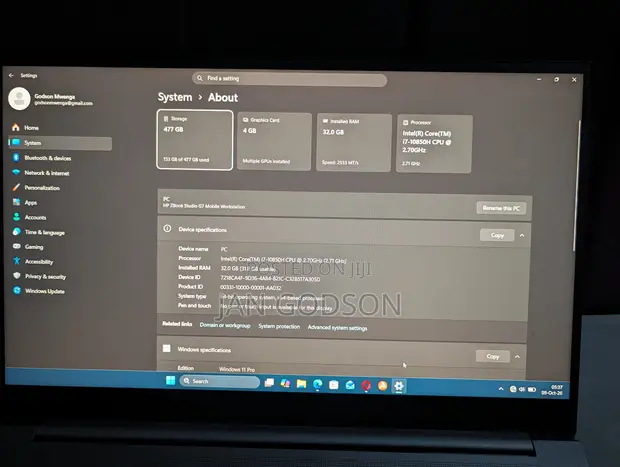 HP Zbook Studio G7 Laptop - 32GB RAM, Intel i7, 512GB SSD - 1