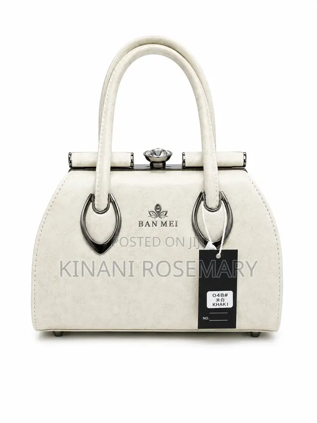Elegant Structured Top Handle Handbag - Cream - 1