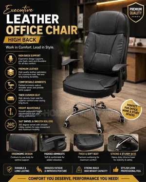 Executive Leather Office Chair - High Back Design
