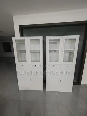Durable White Glass Door Filing Cabinet - Lockable