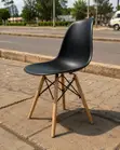 Eames Style Modern Black Dining Chair with Wooden Legs - 1