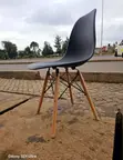 Eames Style Modern Black Dining Chair with Wooden Legs - 2