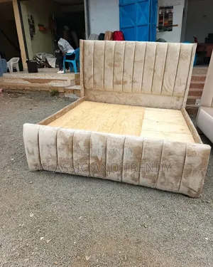 Beige Velvet Queen Bed Frame