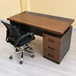 Brown Executive Office Desk with Mesh Chair - 1