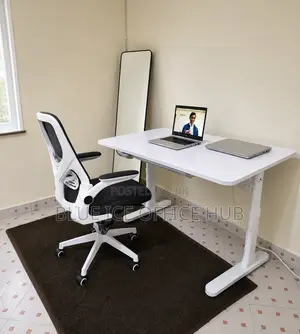 Adjustable White Office Workstation with Executive Chair