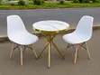 Modern Round Marble Dining Table Set with 2 White Eames Chairs - 1