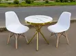 Modern Round Marble Dining Table Set with 2 White Eames Chairs - 2