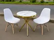 Modern Round Marble Dining Table Set with 2 White Eames Chairs - 3