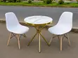 Modern Round Marble Dining Table Set with 2 White Eames Chairs - 4