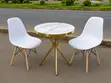 Modern Round Marble Dining Table Set with 2 White Eames Chairs - 5