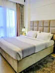 5x6 Upholstered Bed with 2 Nightstands - Beige/Gold - 1