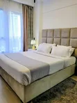 5x6 Upholstered Bed with 2 Nightstands - Beige/Gold - 2