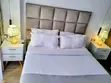 5x6 Upholstered Bed with 2 Nightstands - Beige/Gold - 4