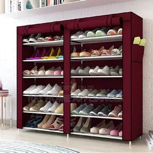 Double Column Shoe Rack na Cover ya Canvas (Grey, Maroon, Navy Blue)