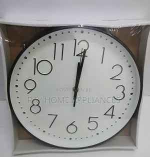 Quartz Wall Clock 30cm Diameter - Black/White with Gold Ring