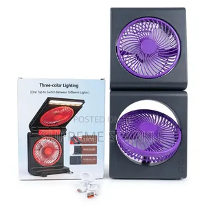 Foldable Desktop Fan Dual Head LED Light USB Rechargeable