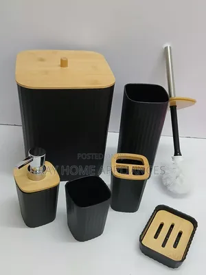 6-in-1 Square Bathroom Accessories Set - White/Grey/Black