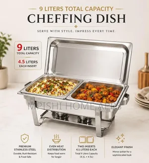 9-Lita Double Chafing Dish ya Stainless Steel