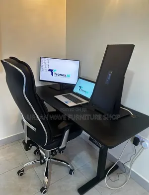 Electric Adjustable Desk and Leather Office Chair Set