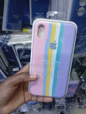Pastel Rainbow-Striped Liquid Silicone Case for iPhone XS Max