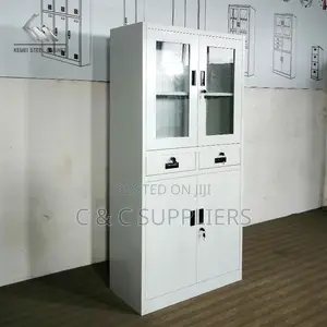 Kabati la Faili la Chuma lenye Milango ya Kioo na Droo