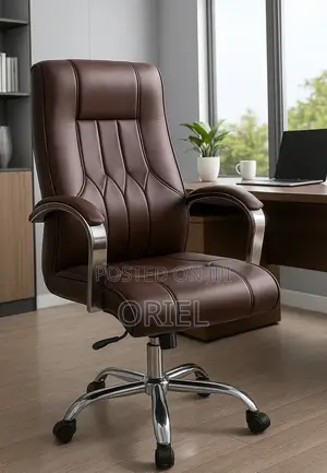 Kiti cha Ofisi cha Brown Leather chenye Ergonomic