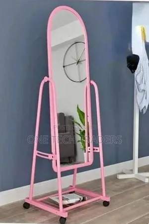 Full Length Dressing Mirror with Wheels and Shoe Rack - Pink