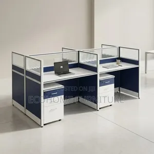 Blue Black 4 Way Workstation Desk
