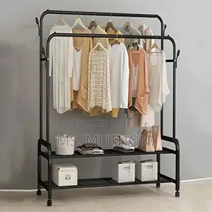 Sturdy Metal Double Rod Clothes Rack with Wheels