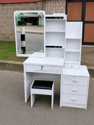 White Makeup Dressing Table with Lockable Drawer