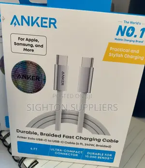Kebo ya Anker Zolo USB C kwenda USB C (Futi 6, 240W, Imesokotwa)