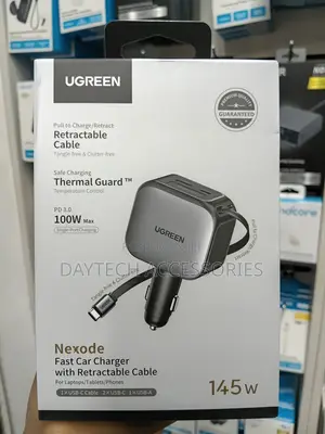Chaja ya Gari ya UGREEN Nexode 145W yenye Kebo ya USB-C Inayojifunga