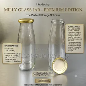 Milly Glass Bottle 450ml with Metallic Lid