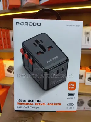 Porodo 5Gbps USB Hub Universal Travel Adapter (Chaja ya 65W GaN)