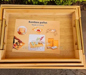 Tray ya Bamboo ya Kuhudumia yenye Vishikio