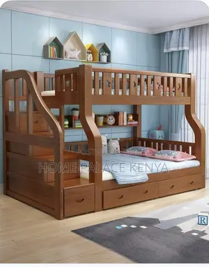 Kids Wooden Double Bunk Bed with Ladder and Safety Rails