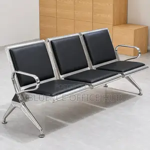 3-Seater Waiting Chair for Office Reception - Black Cushioned
