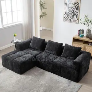 Sofa Nyeusi ya Viti 6 yenye Matakia ya Bubble