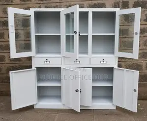 4-Door Steel Office Cabinet with Glass Doors - Lockable