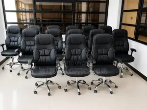 Black Leather Swivel Office Chairs with Wheels