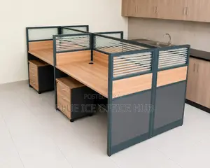 Open 4-Way Office Workstation Table with Storage